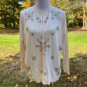 TIMELESS NAEEM KHAN NEW SWEATER CARDIGAN CREAM LONG SLEEVE EMBELLISHED Size M